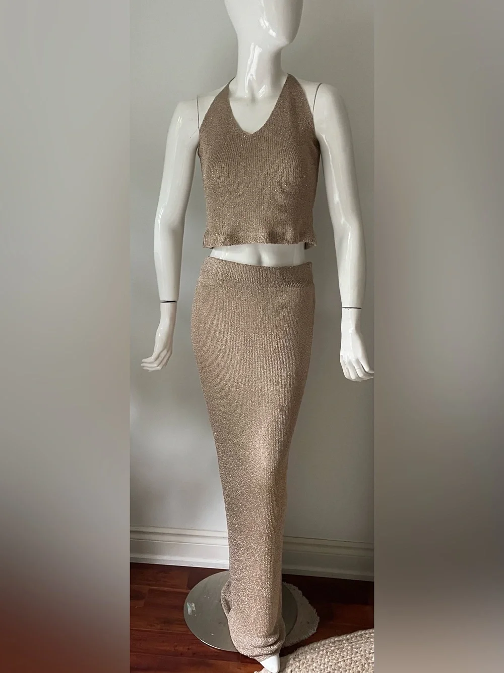 White Fox Shimmer Knit Two-Piece Set – Size Large sheer - Picture 3 of 11